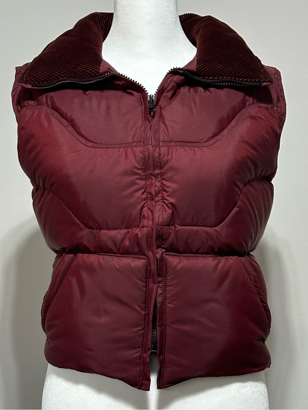 Vintage JanSport Down Puffer Vest Made in USA Corduroy Collar Burgundy M